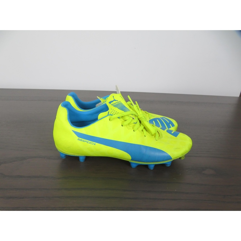 Puma Evo Speed 5 Cleats Kids 5C Yellow Blue Soccer Shoes Lightweight Synthetic